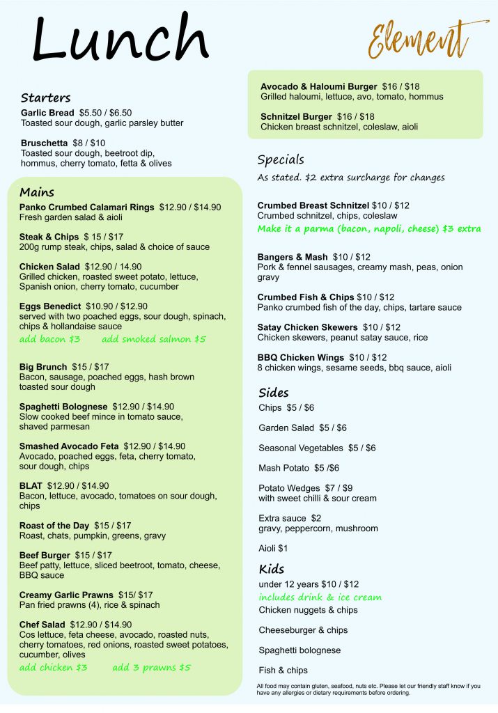 Lunch Menu - Geebung RSL